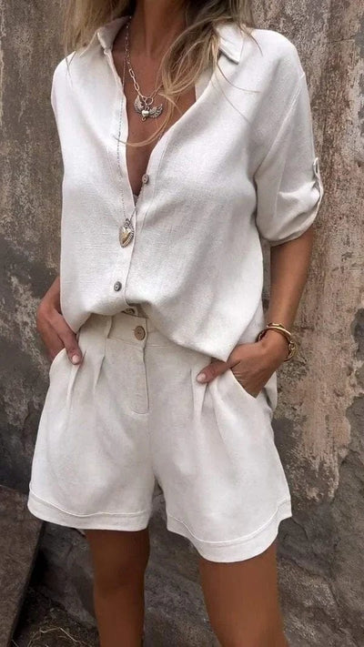 Alma™ | Luftigt set med blus och shorts i linne och bomull