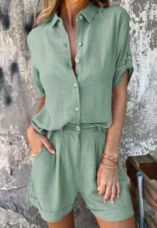 Alma™ | Luftigt set med blus och shorts i linne och bomull