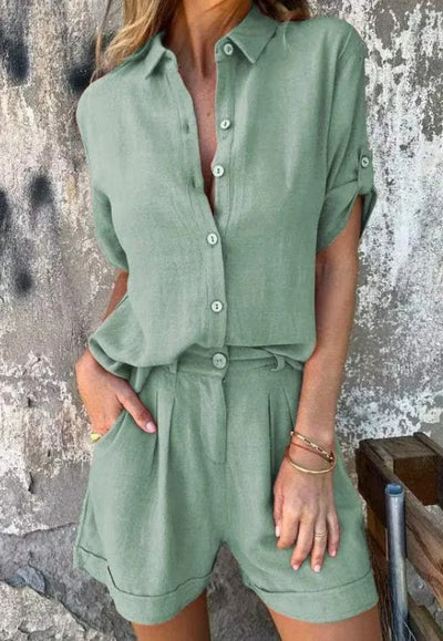 Alma™ | Luftigt set med blus och shorts i linne och bomull