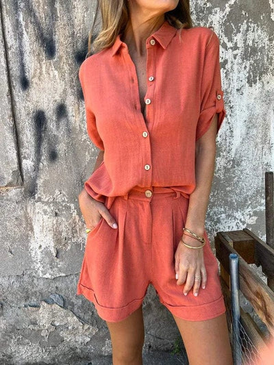 Alma™ | Luftigt set med blus och shorts i linne och bomull