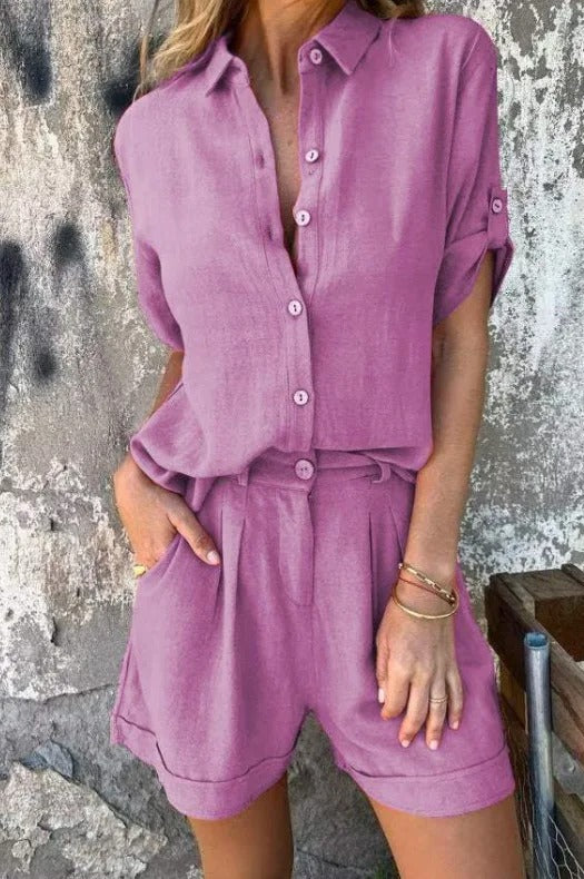 Alma™ | Luftigt set med blus och shorts i linne och bomull