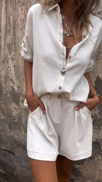 Alma™ | Luftigt set med blus och shorts i linne och bomull