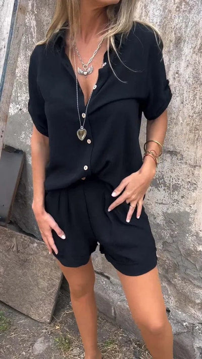 Alma™ | Luftigt set med blus och shorts i linne och bomull