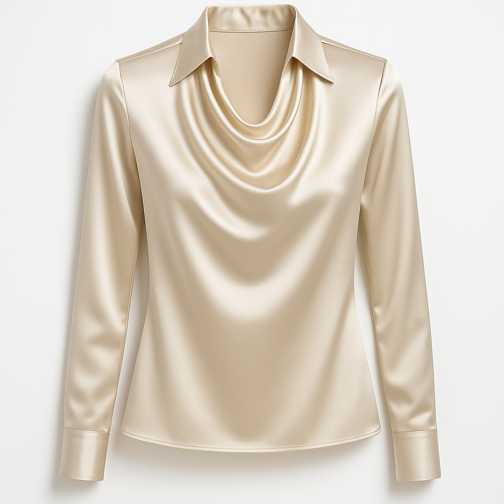 Olivia | Glansig blus med plisserad hals – chic och tidlös