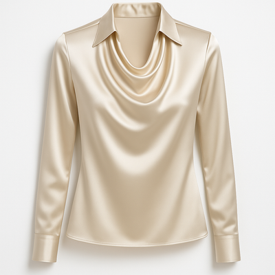 Olivia | Glansig blus med plisserad hals – chic och tidlös