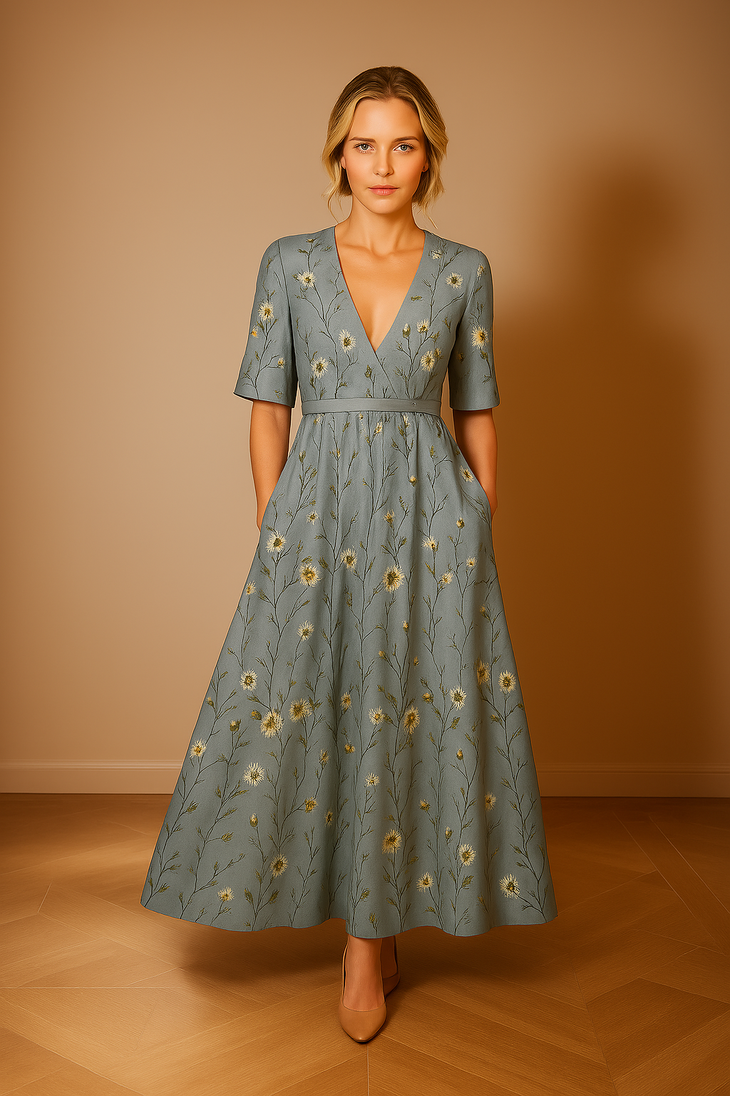 MAJA | Lyxig maxiklänning med blommönster