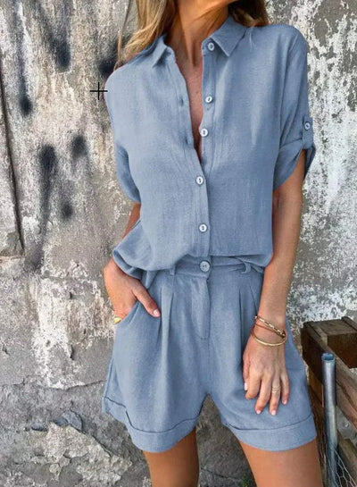 Alma™ | Luftigt set med blus och shorts i linne och bomull